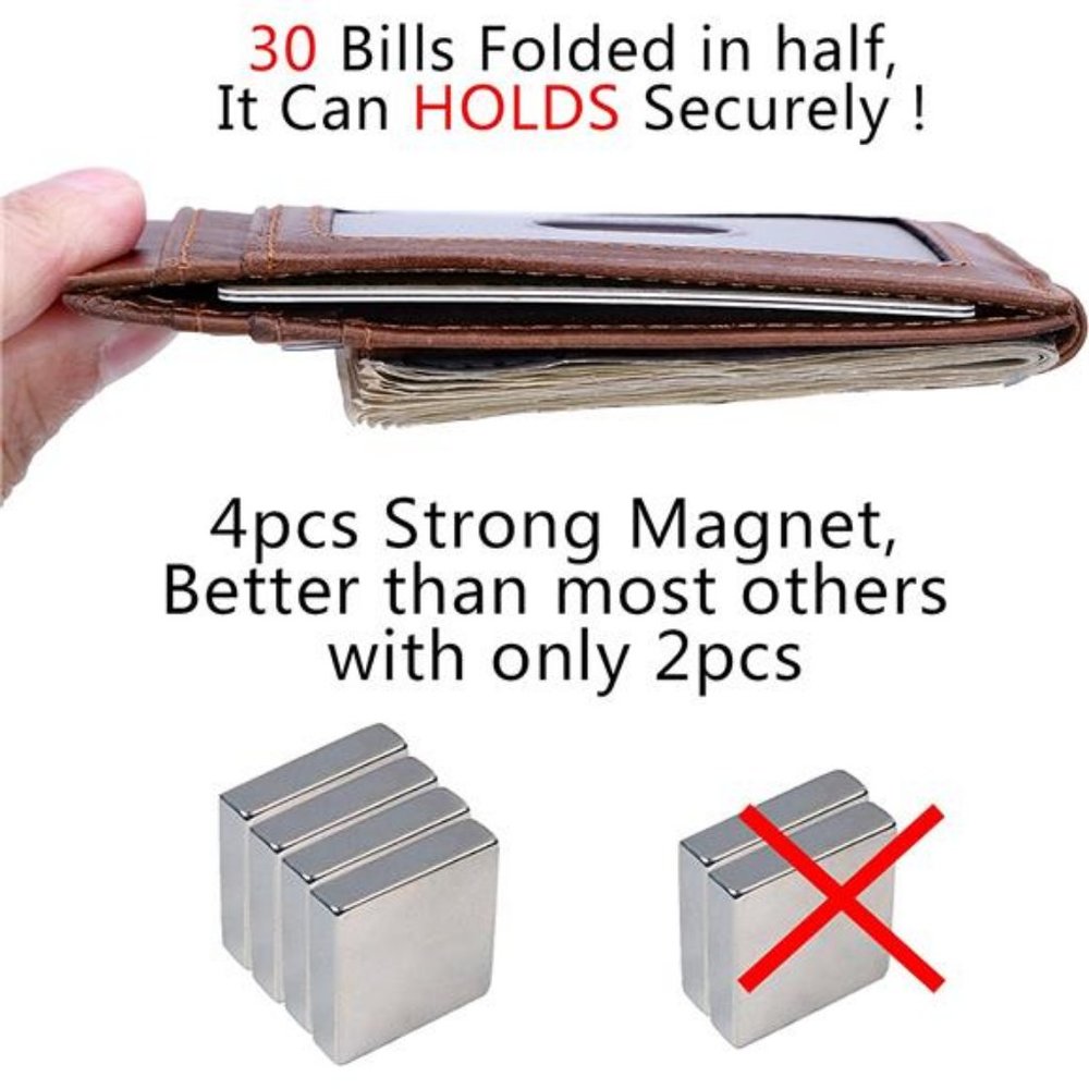 Money Clip, Front Pocket Wallet, Leather RFID Blocking Strong Magnet thin Wallet